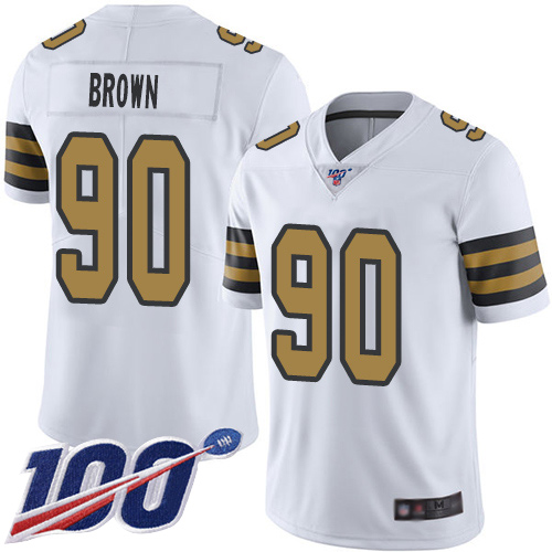 Men New Orleans Saints Limited White Malcom Brown Jersey NFL Football #90 100th Season Rush Vapor Untouchable Jersey